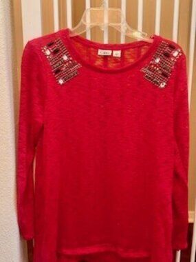 Cato Red Embellished Shoulder Sweater Top Size Medium